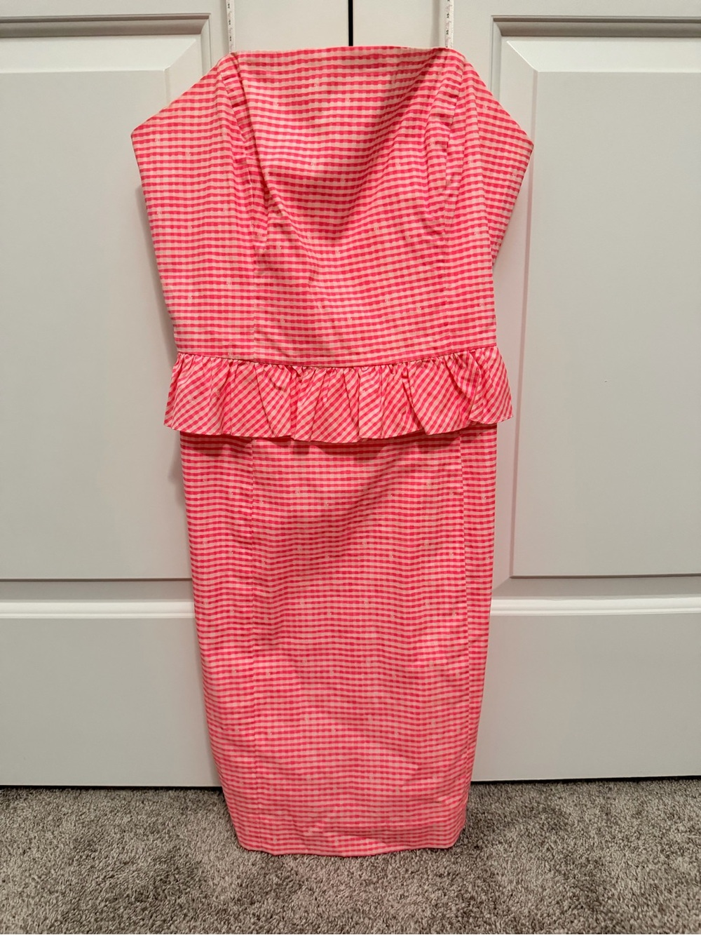 Lilly Pulitzer Strapless Pink Gingham Peplum Dress